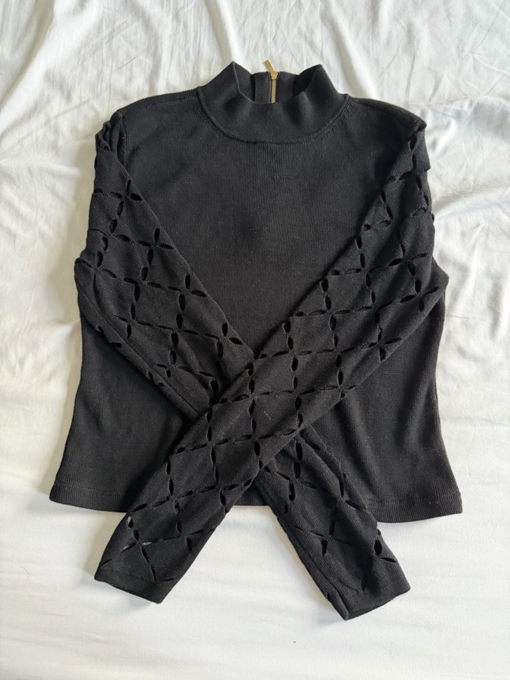 White House Black Market Black Mock-Neck Long Sleeve Knit Top